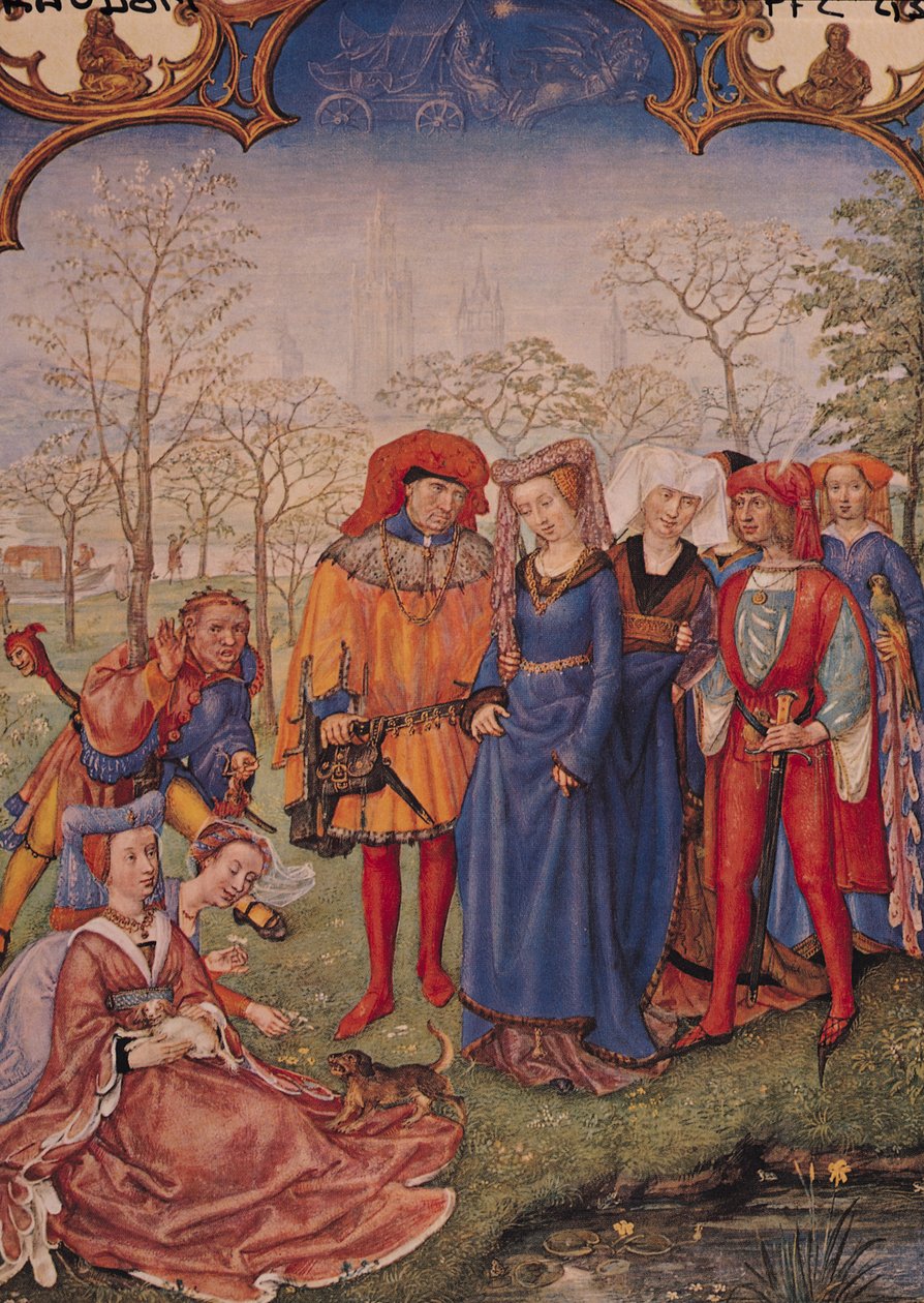F.4v Maand april: een huwelijksstoet, uit Brevarium Grimani door Italian School