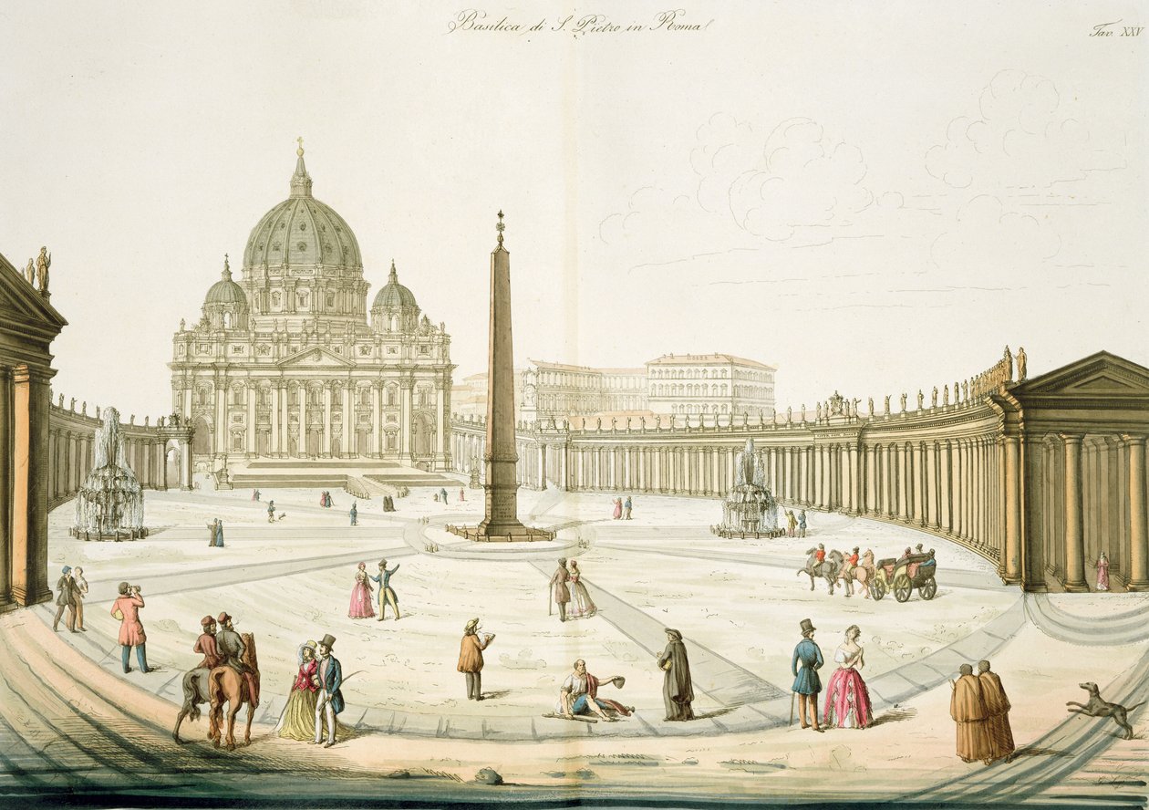 Gevel van St. Pieter in Rome met het plein ervoor, plaat 25 uit Deel III van De Geschiedenis van de Naties, gegraveerd door G. Lago door Italian School