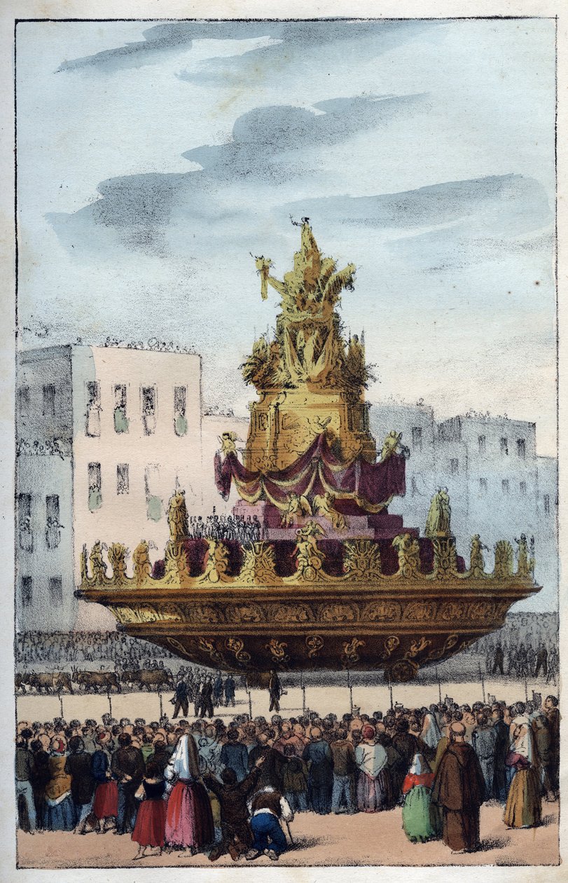 Feest van Santa Rosalia van Palermo (1130-1160), beschermheilige van Palermo - Het feest van Santa Rosalia - (de beschermheilige van Palermo in Italië) - gravure uit 