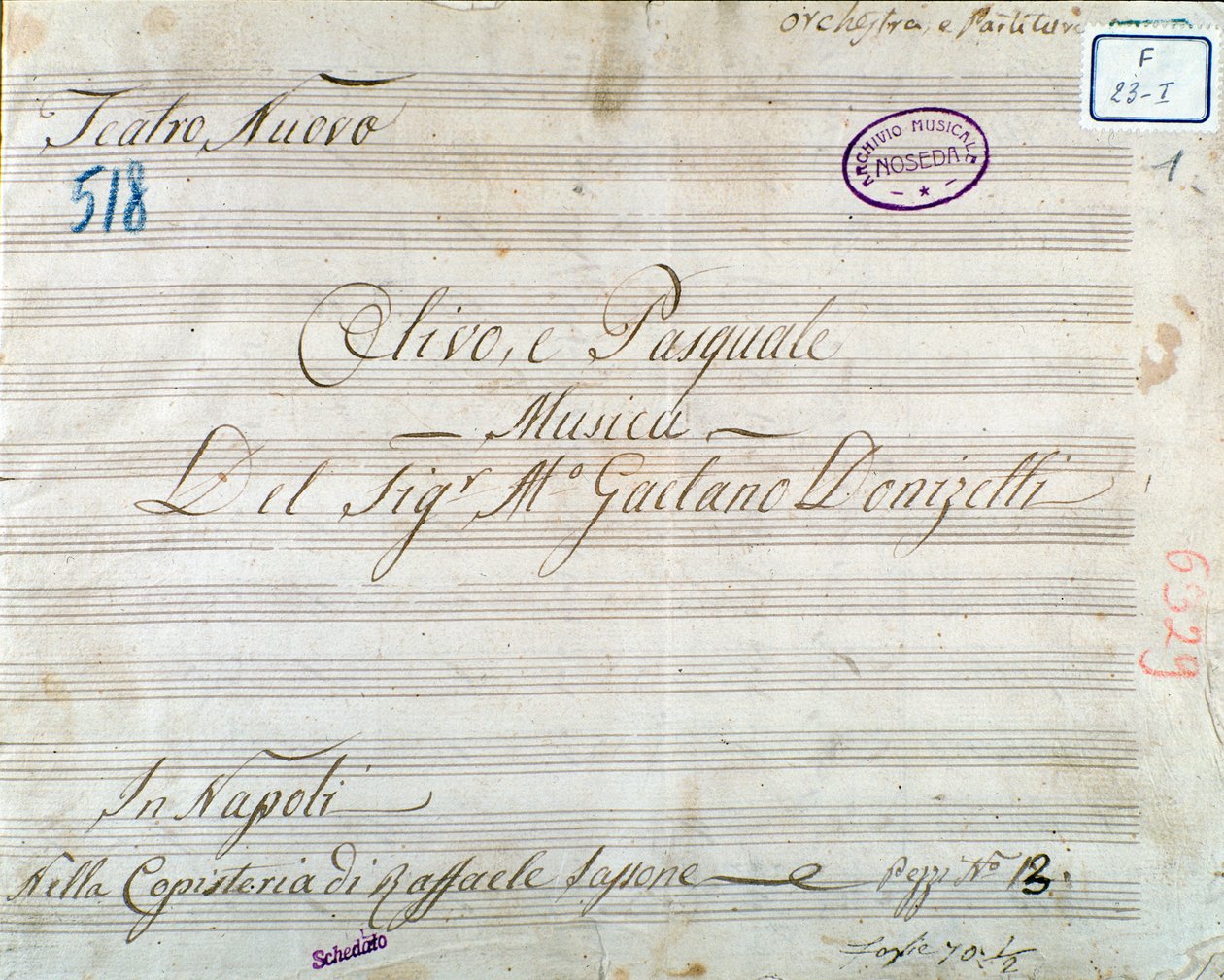 Eerste pagina van muzikale partituur uit de opera 