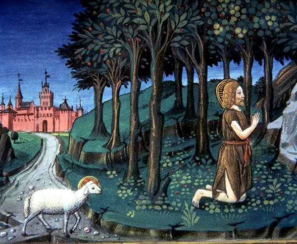 St. Johannes de Doper Bidt in de Woestijn door Italian School