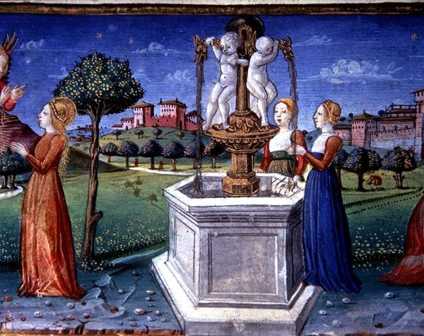 Fol.34v De aartsengel Rafaël bezoekt Maria door Italian School