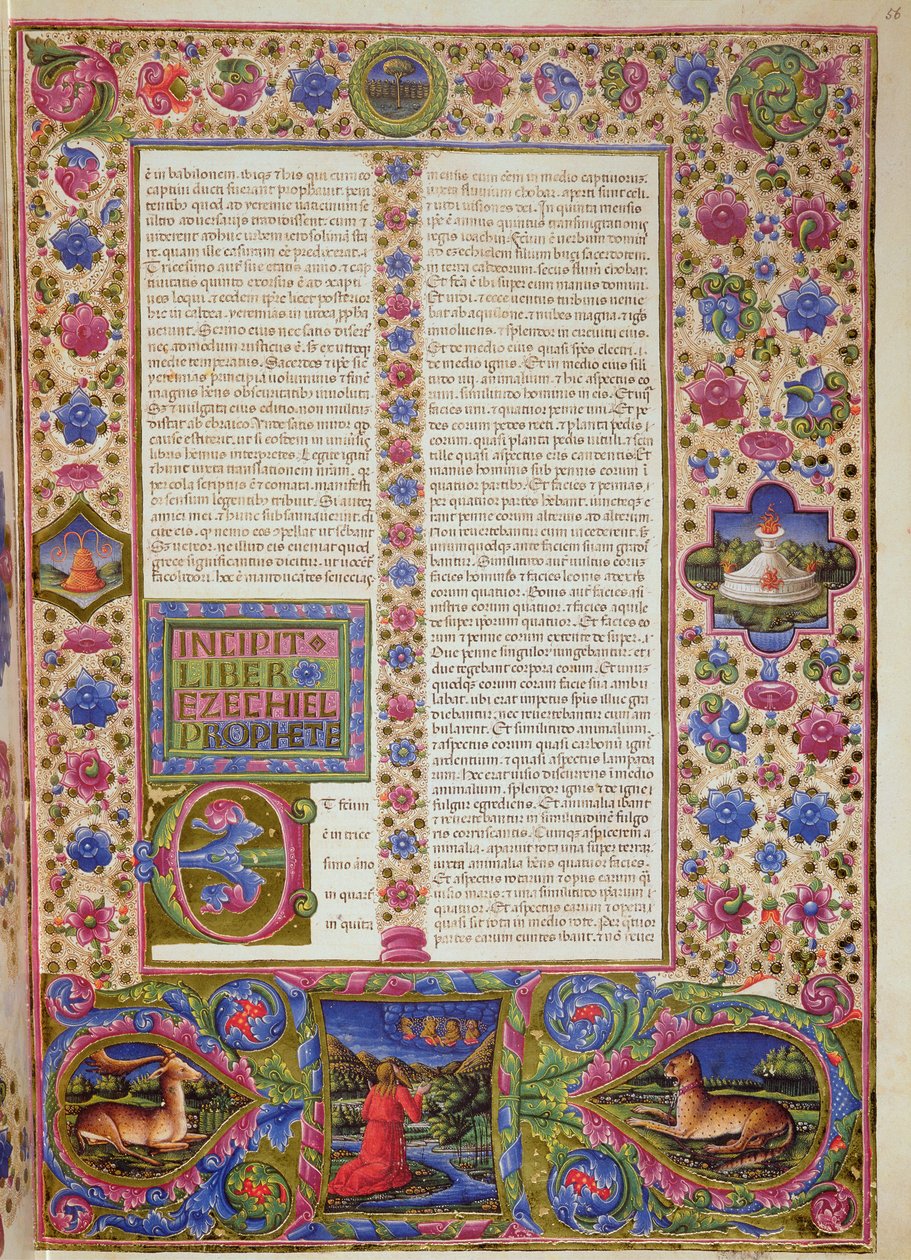 Fol.56r Opening van het Boek van Ezechiël, uit de Borso d