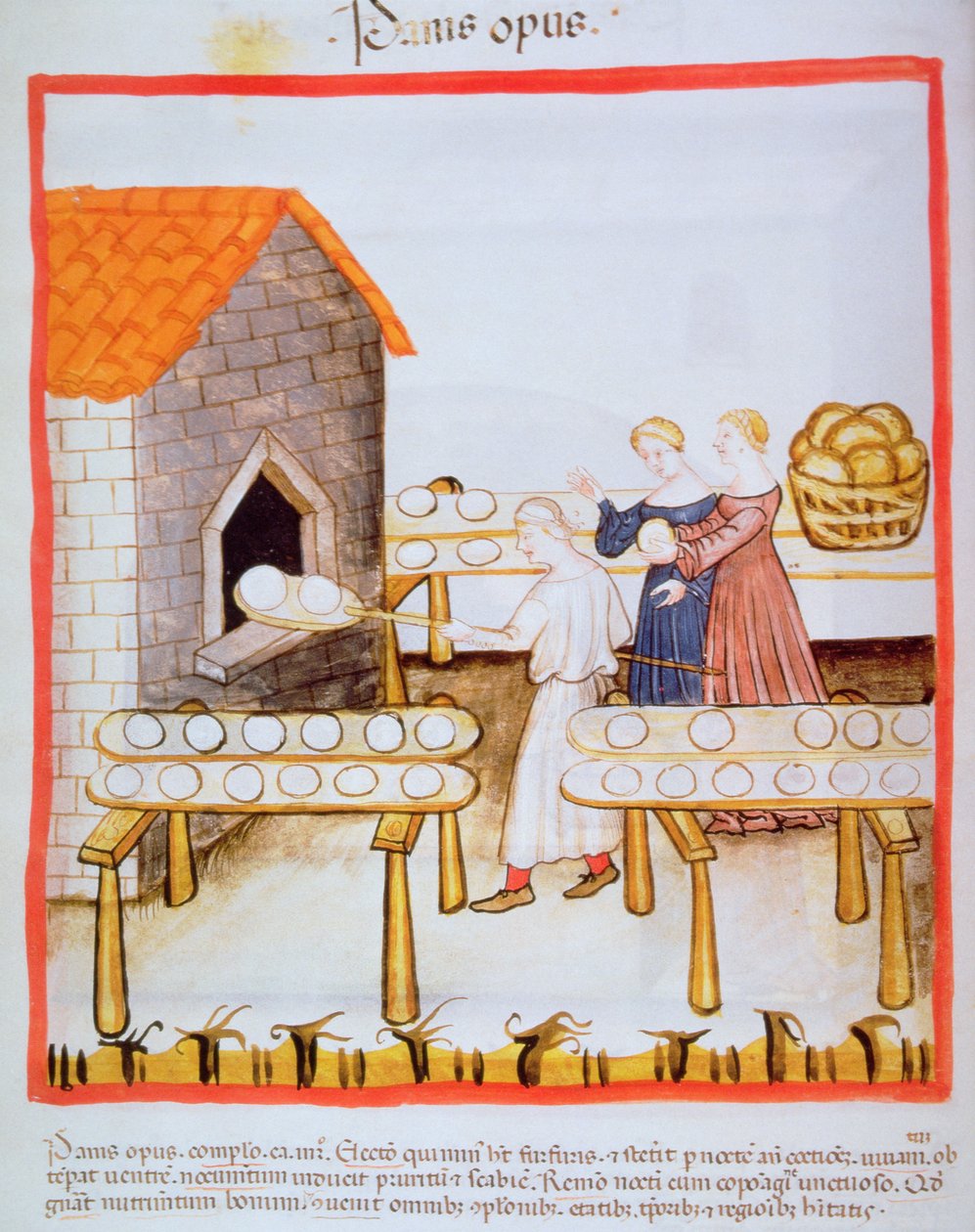 Bruin brood bakken, illustratie uit Tacuinum Sanitatis door Italian School