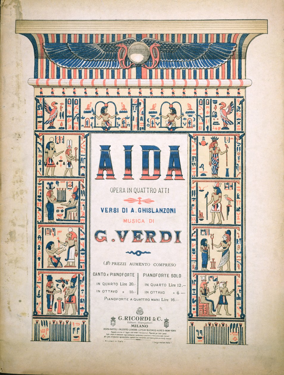 Omslag voor de partituur van Aida, door Giuseppe Verdi (1813-1901) door Italian School