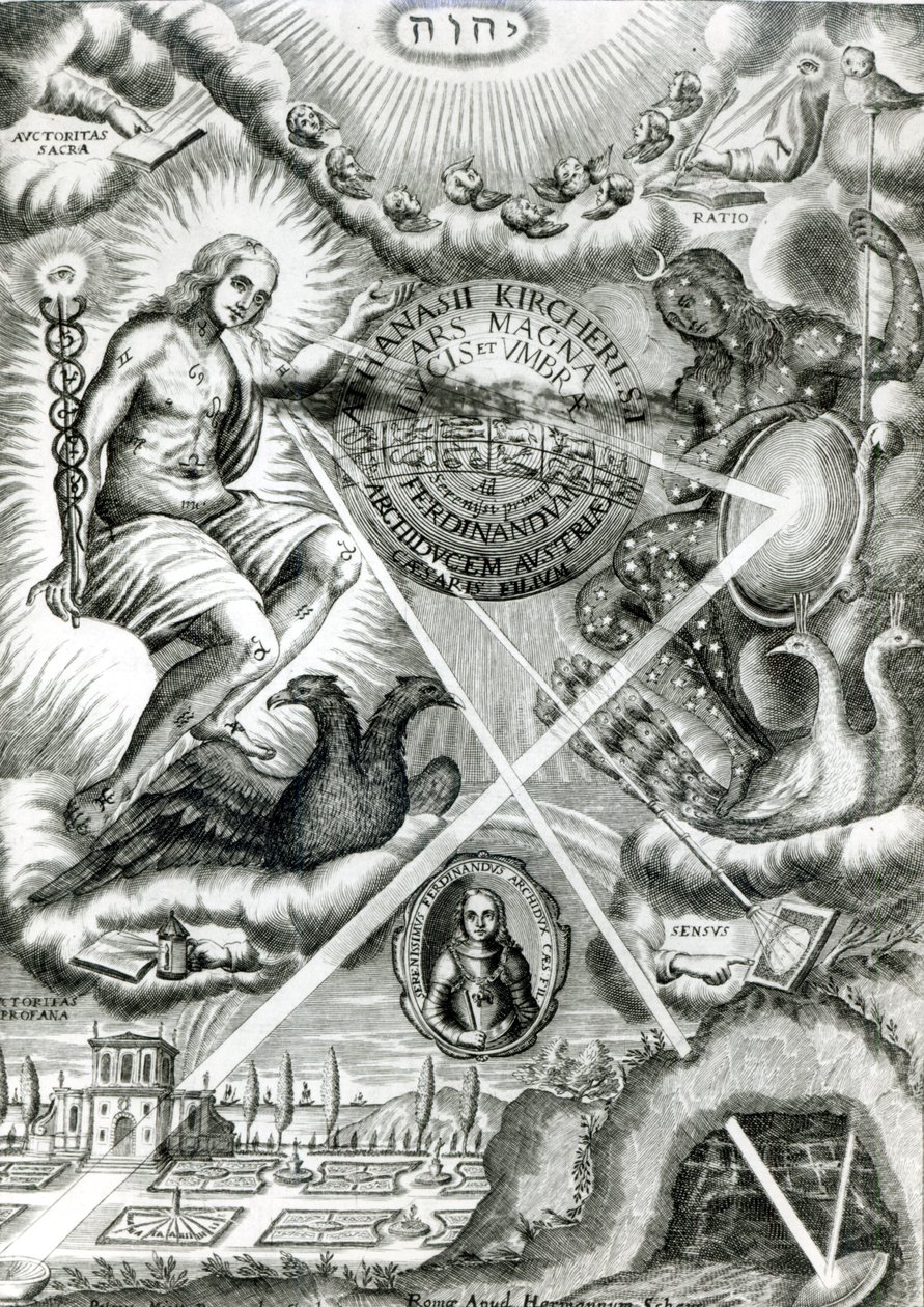 Frontispice van Ars Magna Lucis et Umbrae, door Athanasius Kircher (1601-80) Rome, 1646 door Italian School