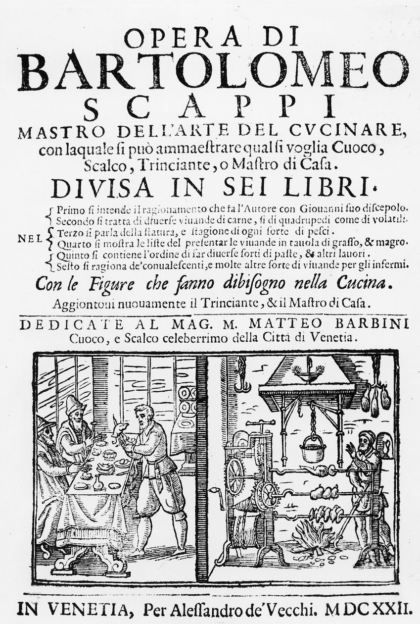 Frontispice van het kookboek van Bartolomeo Scappi, 1622 door Italian School