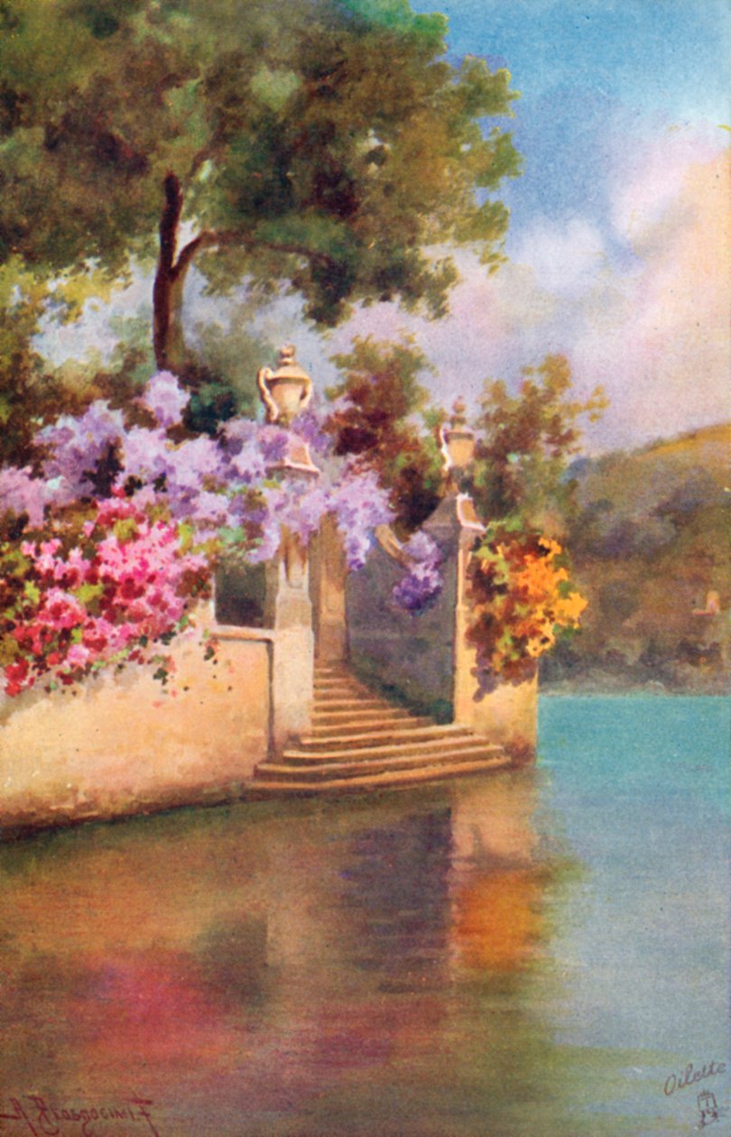 Tuinen aan het Comomeer, Italië (kleurenlitho) door Italian School