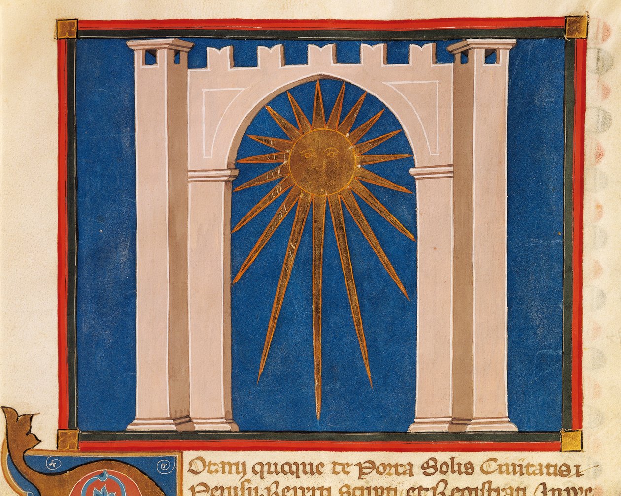 Poort van de Zon, miniatuur uit Register van Notarissen uit Perugia, manuscript, Italië 14e eeuw door Italian School