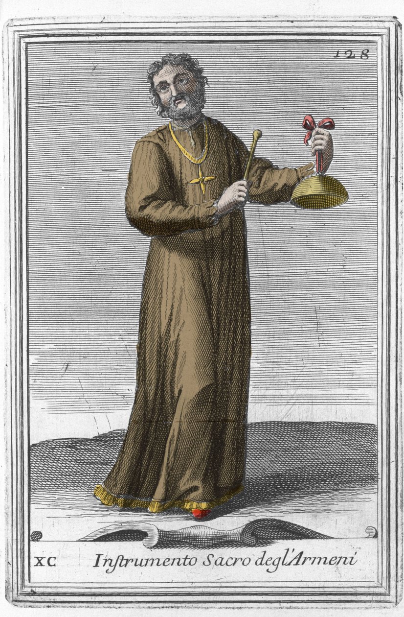 Heilig Armeens instrument: muziekinstrument vergelijkbaar met een bel. Gravure uit 