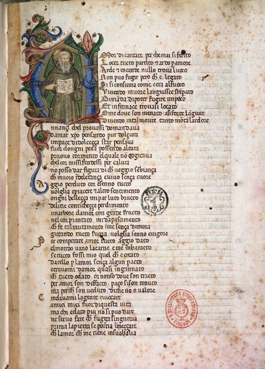 Incipit uit Laudae. 15e eeuw (verlicht handschrift) door Italian School