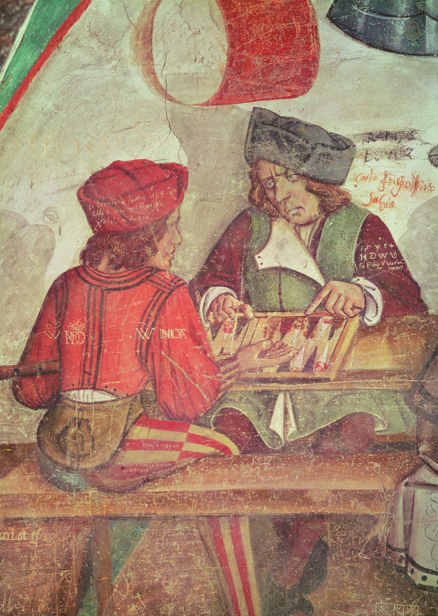 Interieur van een herberg, detail van backgammonspelers door Italian School