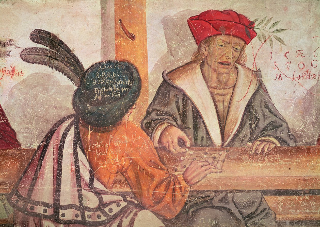 Interieur van een Herberg, detail van twee mannen die een bordspel spelen door Italian School