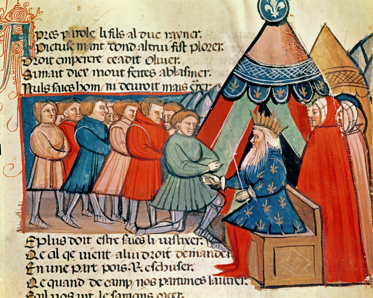 Ridders die hun trouw zweren aan Karel de Grote (742-814) uit een Venetiaans codex door Italian School