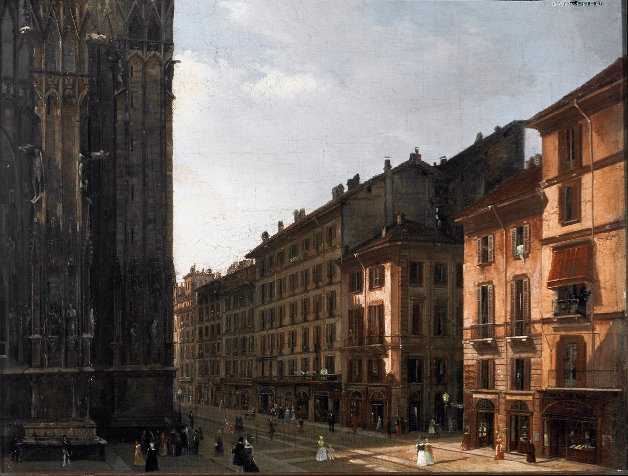 La corsia del Duomo a Milan (Piazza del Duomo) door Italian School