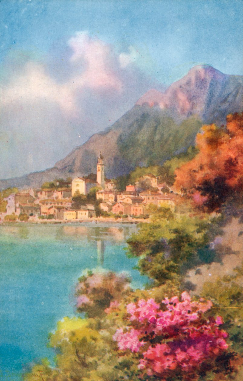 Limone, Gardameer, Italië (kleurenlitho) door Italian School