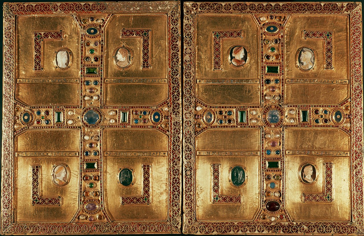 Lombardische kunst: Evangelieboek van Lombardische prinses Theodelinde van Beieren door Italian School