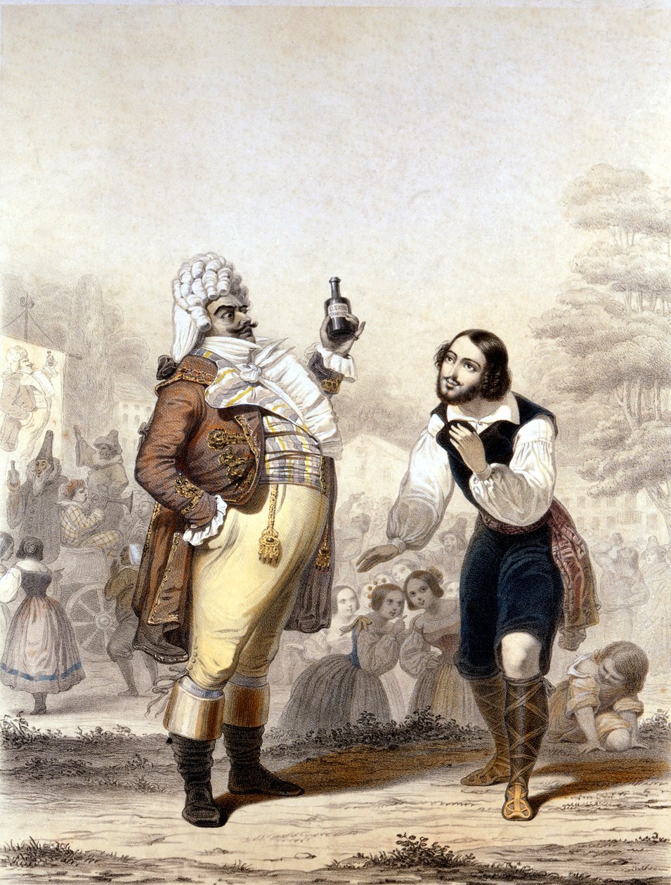 Luigi Lablache en Mario di Candia in een scène uit de opera Het Elixer van de Liefde door Italian School