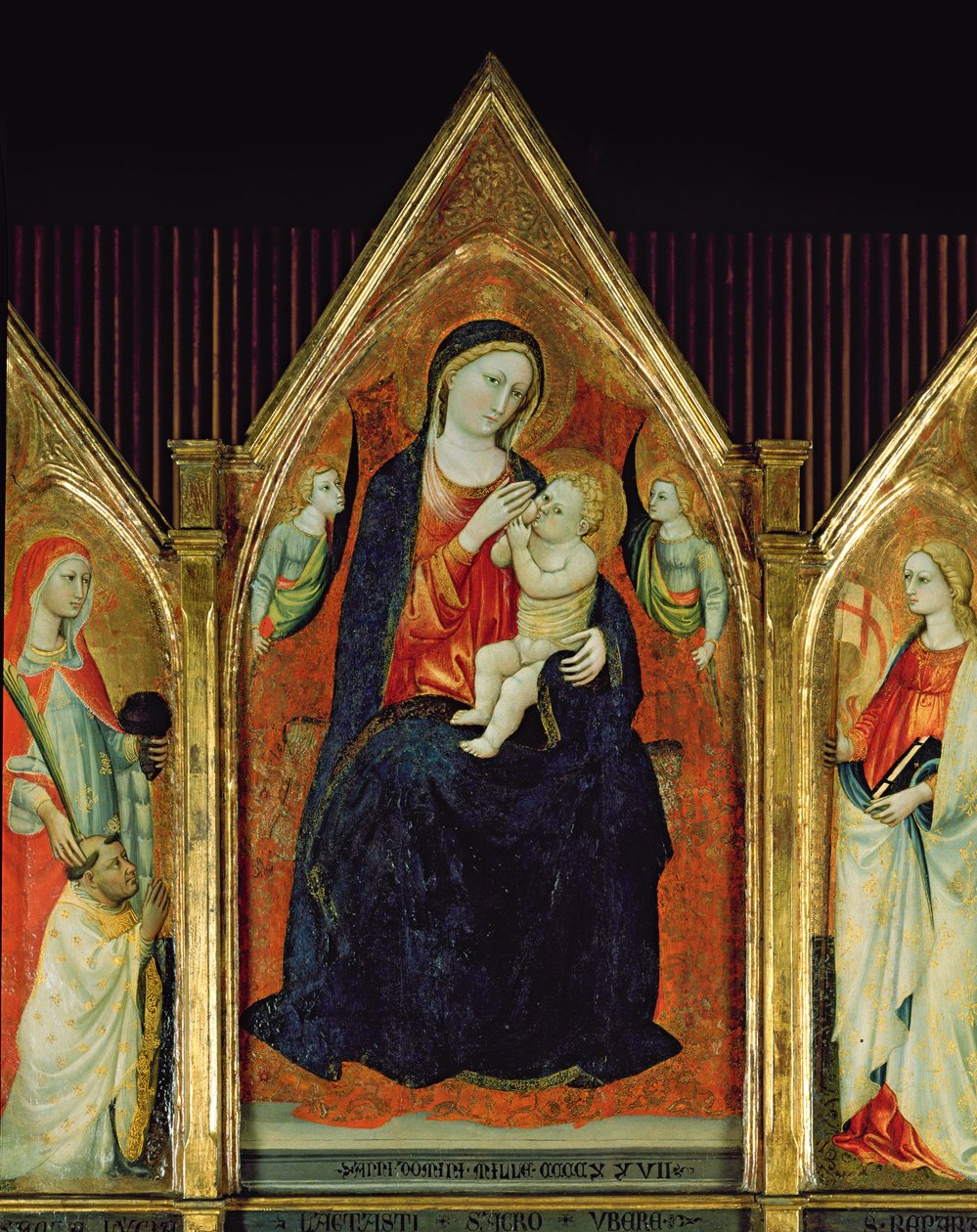 Madonna die het Christuskind voedt met heiligen (detail) door Italian School