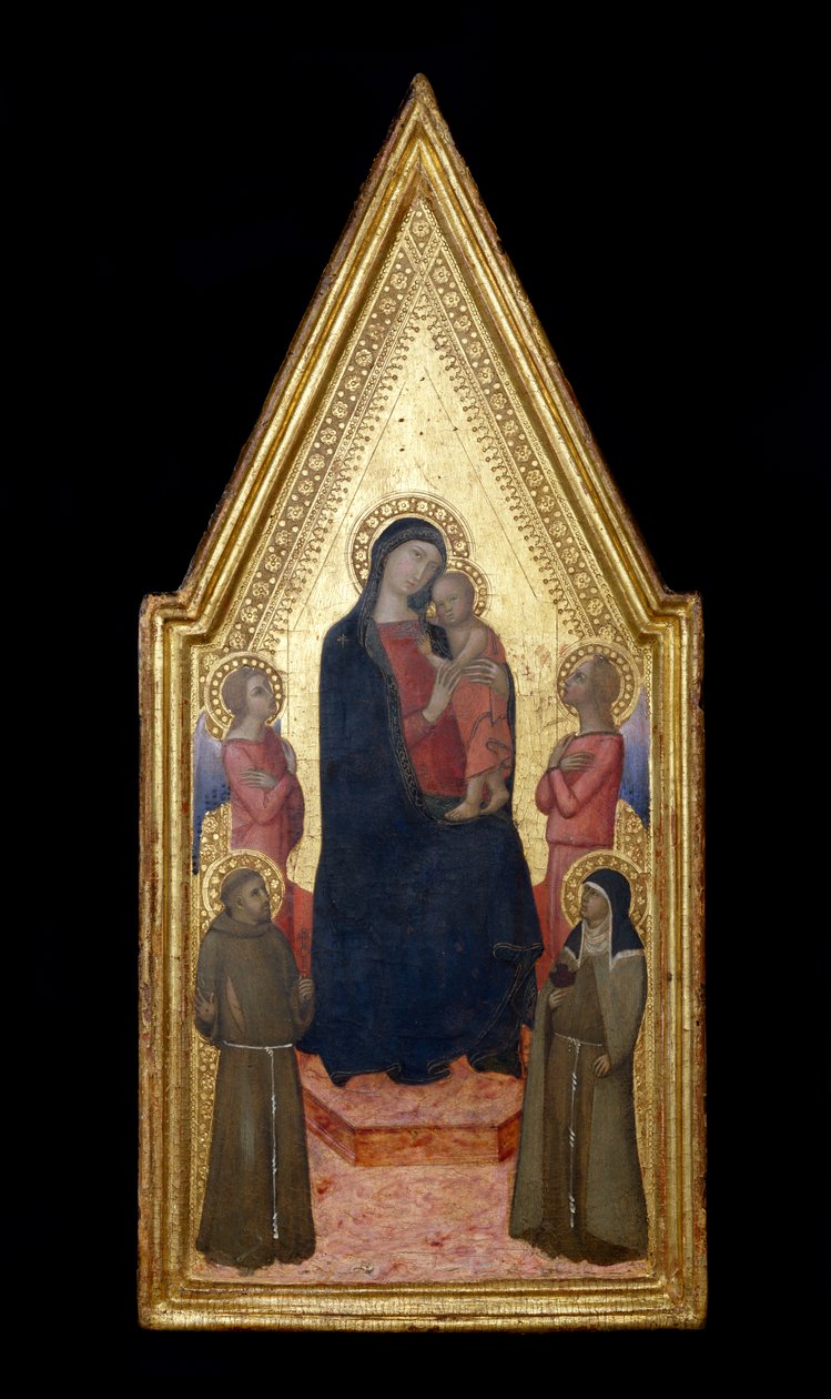 Madonna en Kind met St. Franciscus, St. Clara en twee engelen door Italian School