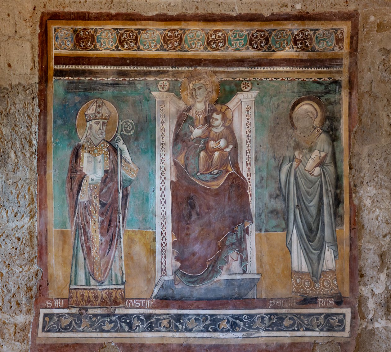 Madonna op de troon met de heiligen Augustinus en Severus, Oratorium van het Kruis, laatste kwart van de XIII eeuw door Italian School