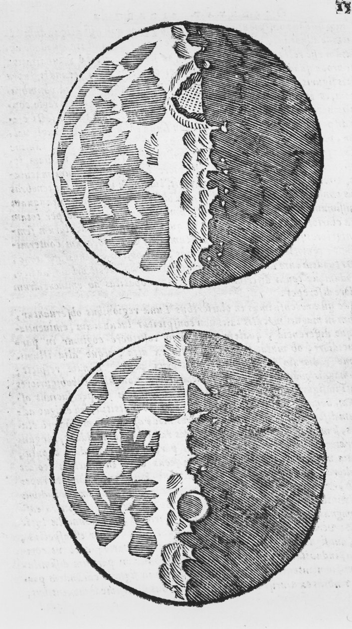 Kaarten van de maan, illustratie uit Sidereus Nuncius door Galileo Galilei, 1610 door Italian School