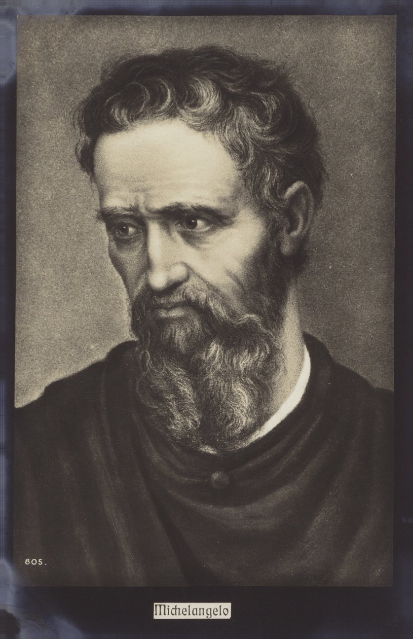 Michelangelo, Italiaanse beeldhouwer, schilder en architect (litho) door Italian School