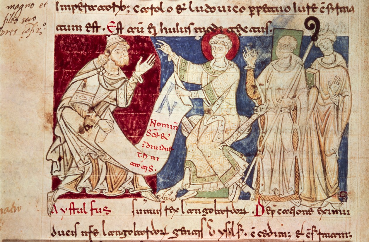 Miniatuur uit Chronicon Vulturnense, verlucht handschrift samengesteld door monnik Iohannes, ca 1130 door Italian School