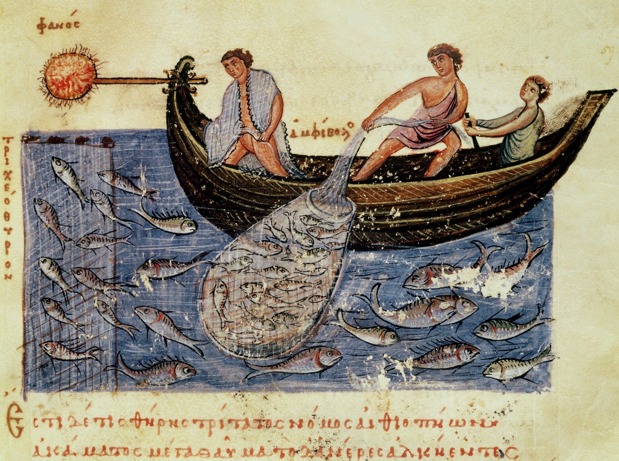 Vissen met een Net, illustratie uit de Halieutica door Oppian door Italian School