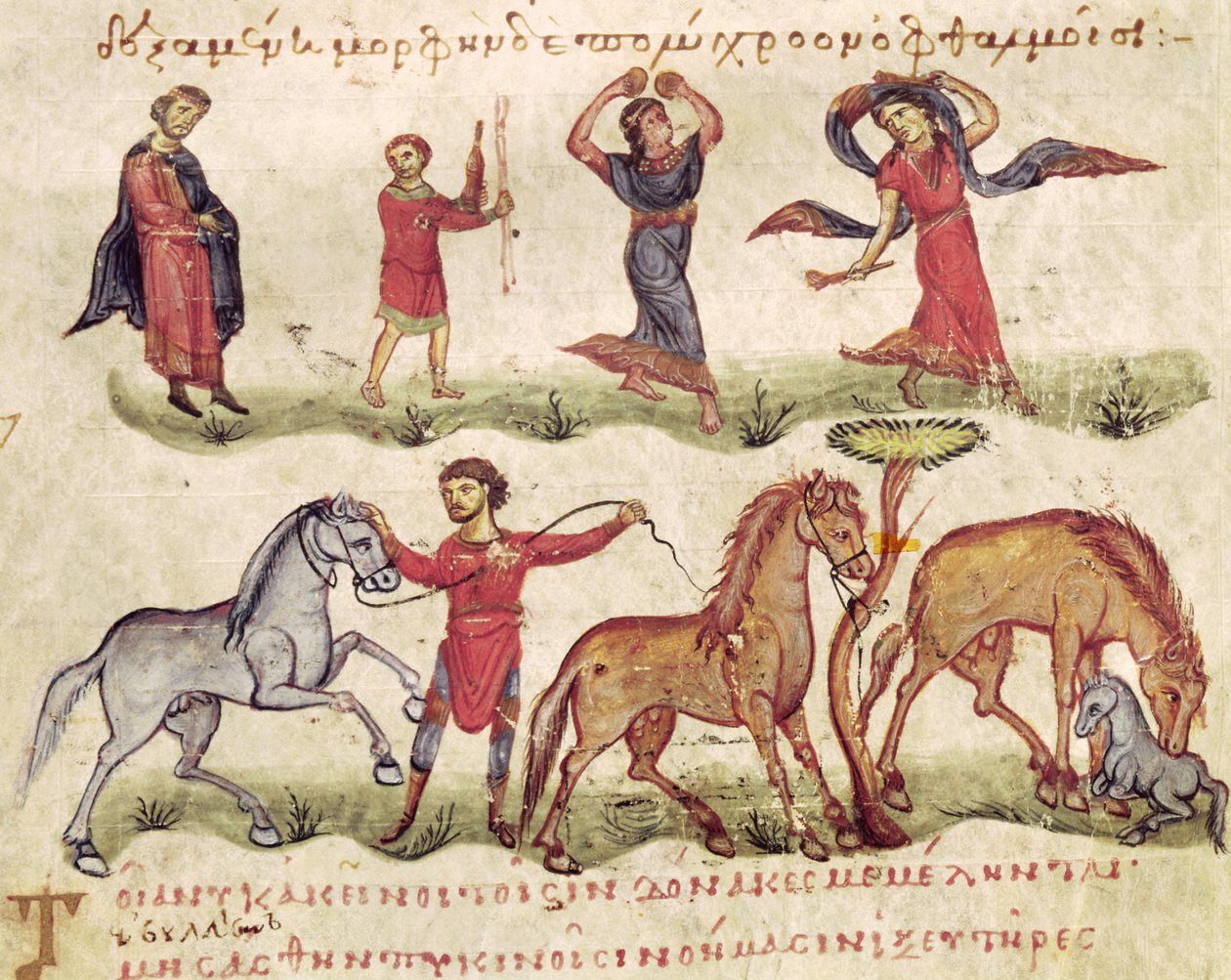 Ms Grec 479 Paardentrainers, illustratie uit de Halieutica of de Cynegetica door Oppian door Italian School