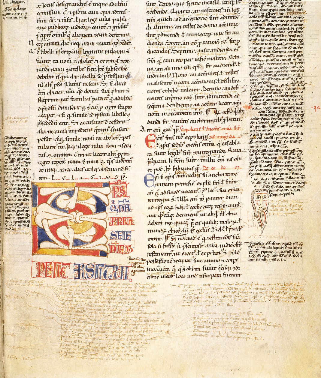 Detail van een plantvormige gehistorieerde initiaal C uit Gratians Decretum, late 12e eeuw door Italian School