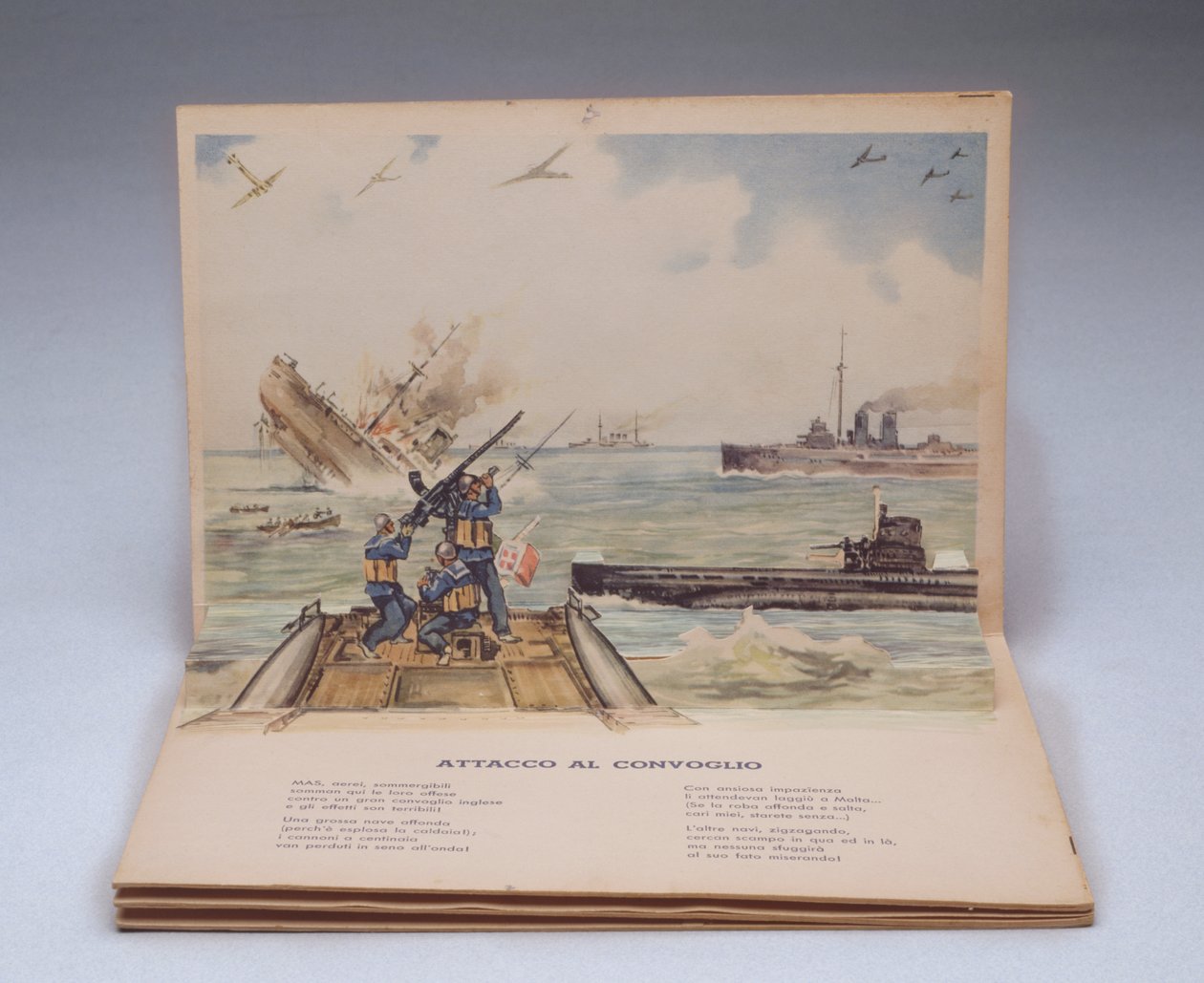 Zeeslag, driedimensionale illustratie uit kinderboek I nostri soldati (Onze soldaten) door Italian School