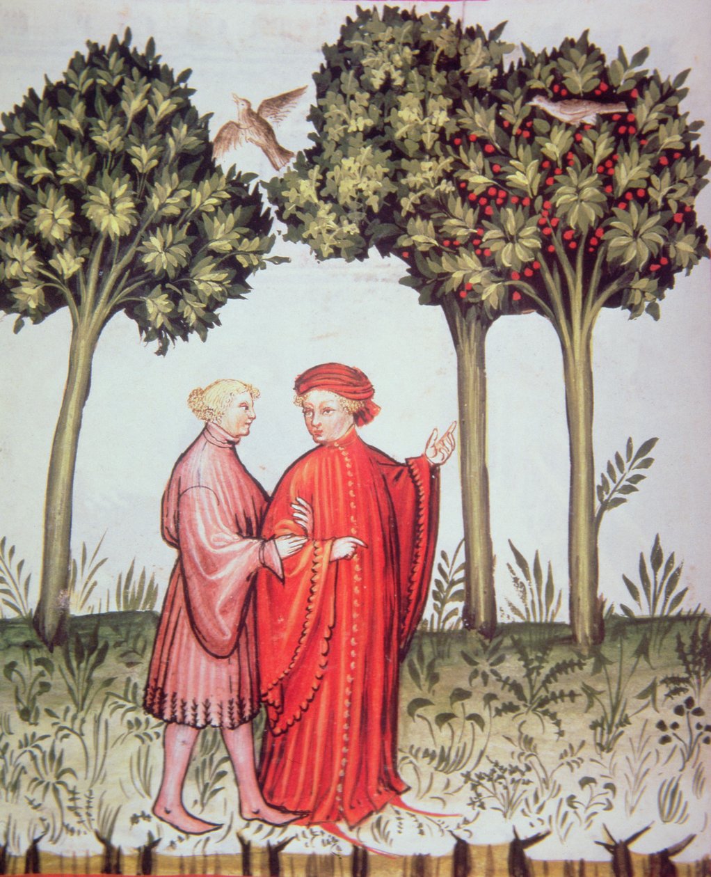 Twee vrienden samen op pad, uit Tacuinum Sanitatis Codex Vindobonensis door Italian School