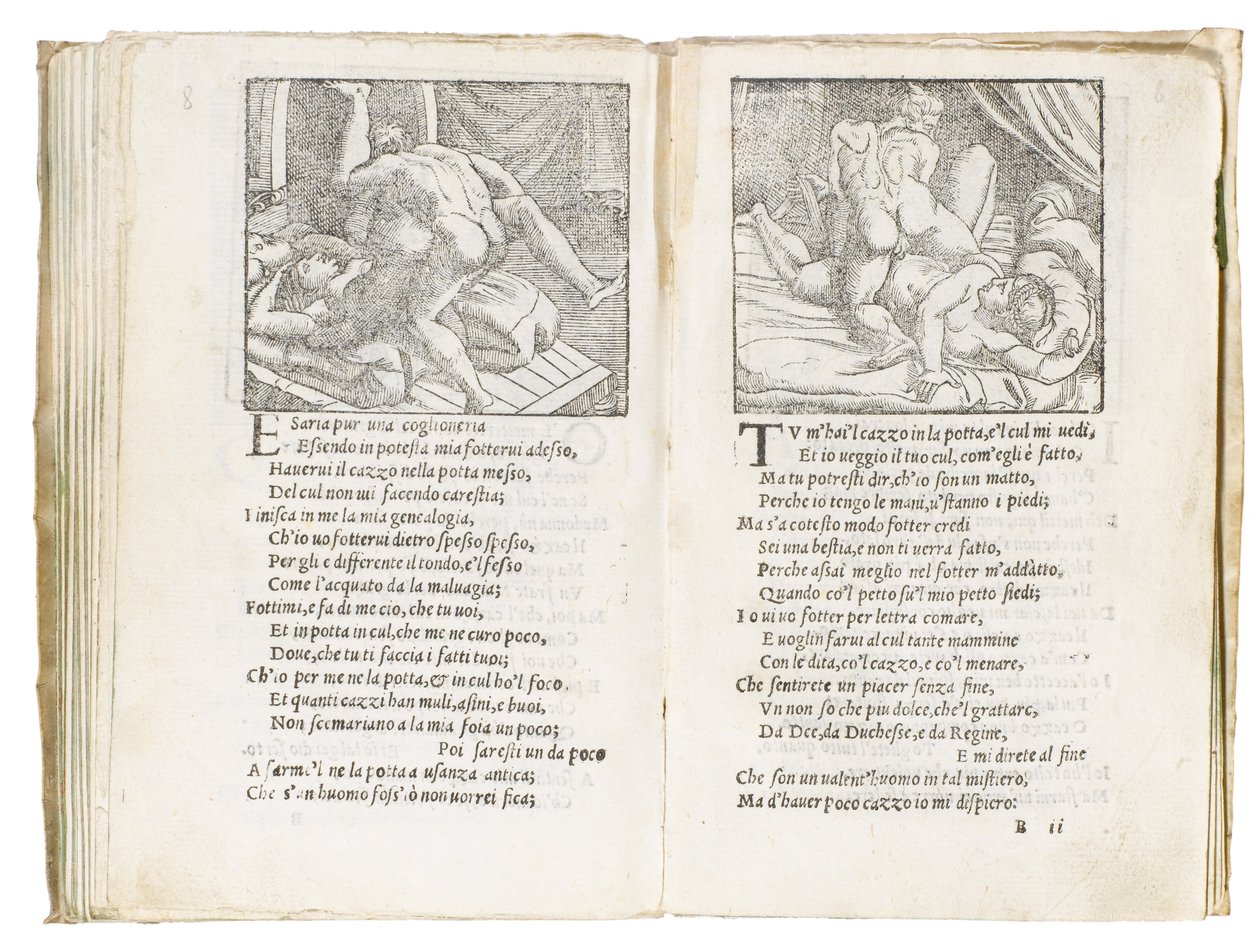 Pagina uit "Sonetti Lussuriosi" door Pietro Aretino, geïllustreerd door Giulio Romano en gegraveerd door Marcantonio Raimondi, gepubliceerd Venetië, ca. 1527 door Italian School