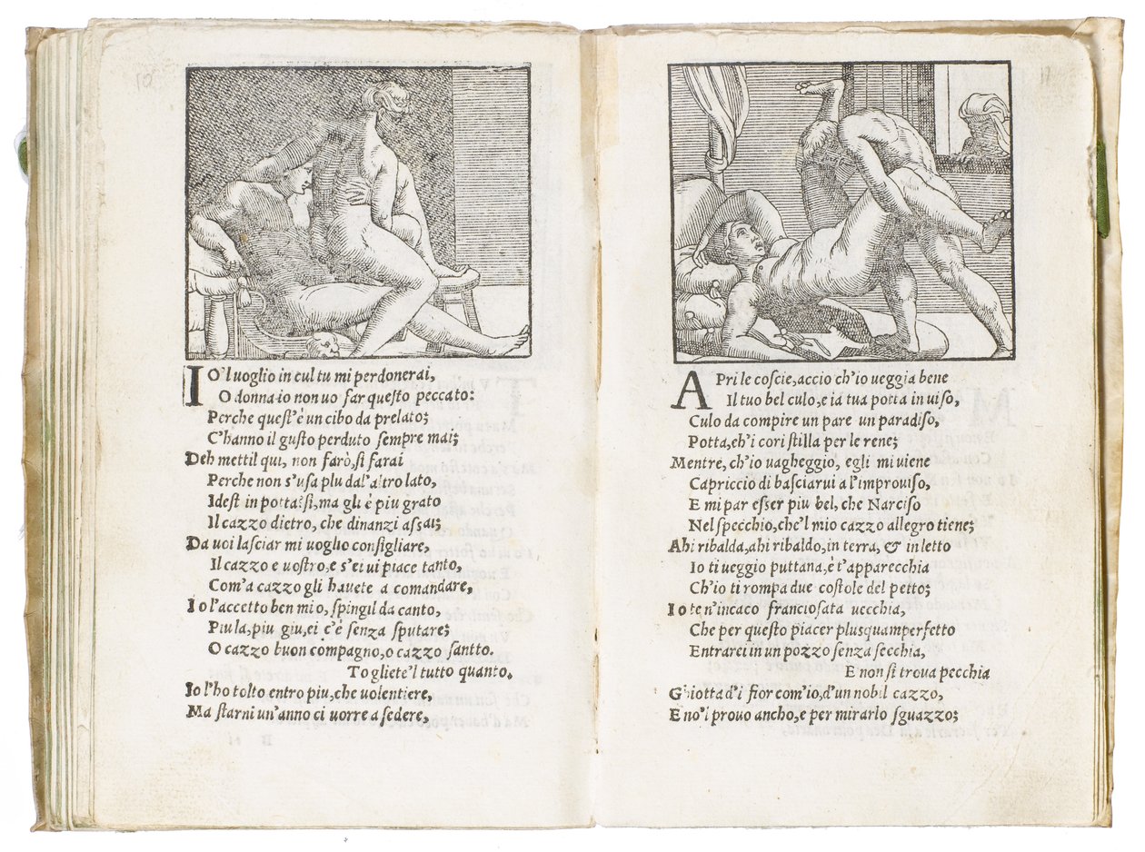 Pagina uit "Sonetti Lussuriosi" door Pietro Aretino, geïllustreerd door Giulio Romano en gegraveerd door Marcantonio Raimondi, gepubliceerd in Venetië, ca. 1527 door Italian School