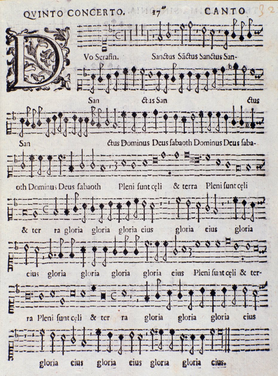Pagina van de partituur van Concerto 5 in "Canzoni alla francese" door Adriano Banchieri door Italian School