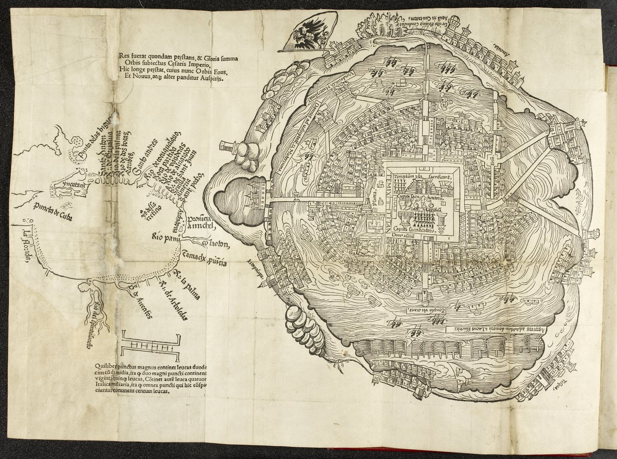 Plan van Mexico, in Hernando Cortés, La preclara narratione di Ferdinando Cortese della Nuoua Hispagna, Venetië door Italian School