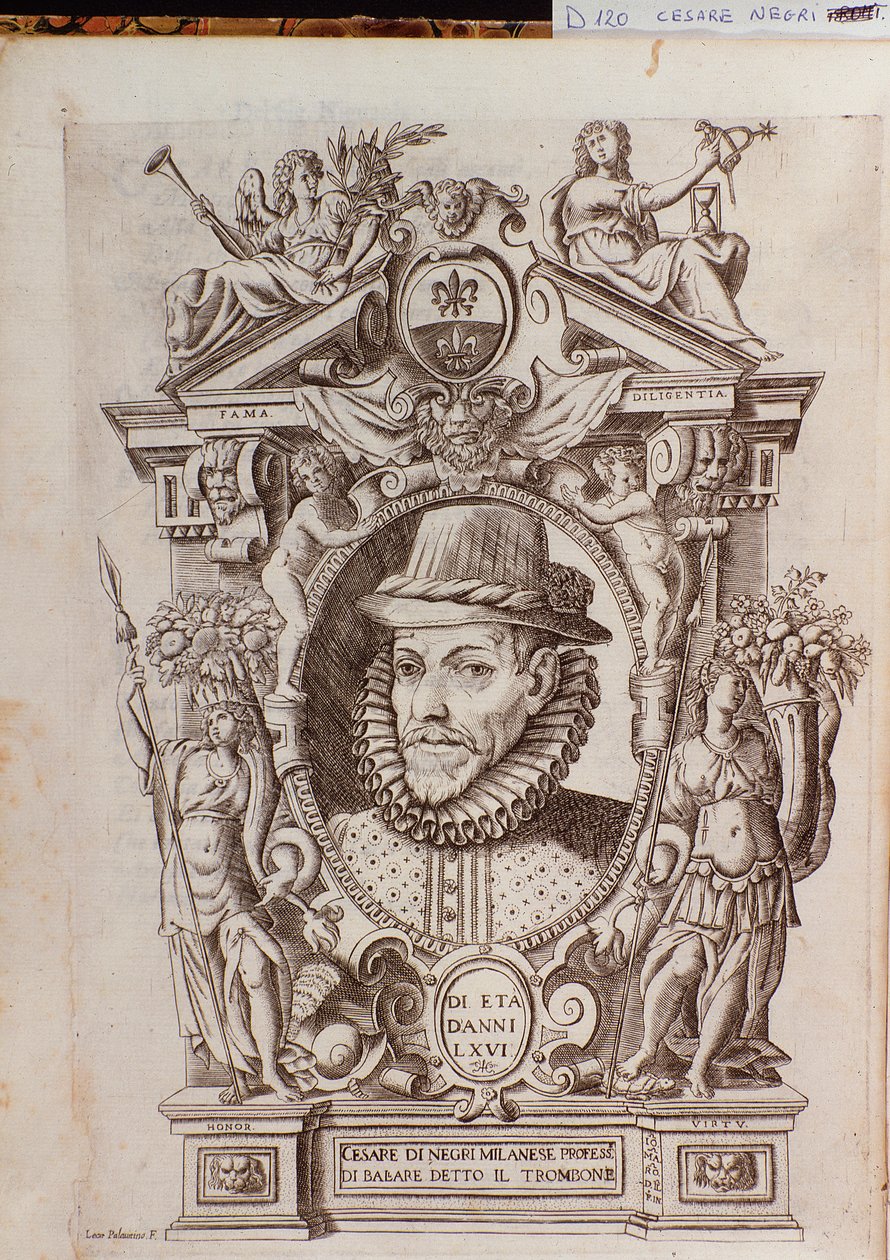 Portret van Cesare Negri genaamd Il Trombone (1536-1604), een Italiaanse danser door Italian School