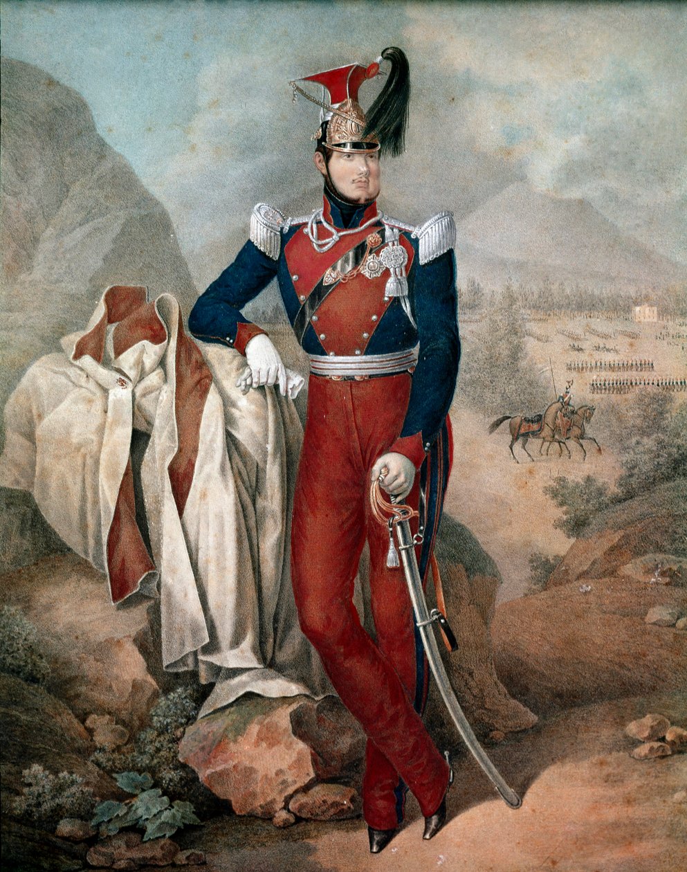 Portret van Ferdinand II (Ferdinando Carlo) (1810-1859), Koning van de Twee Siciliën Anonieme aquarel. 19e eeuw Museo Nazionale di San Martino Napels door Italian School
