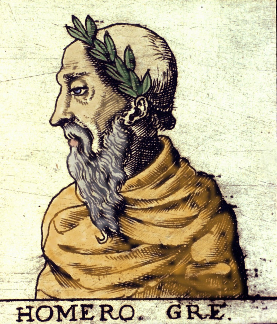 Portret van Homerus (9e eeuw v.Chr.). Gravure uit 1560 uit de Atlas van Urbano Monte door Italian School
