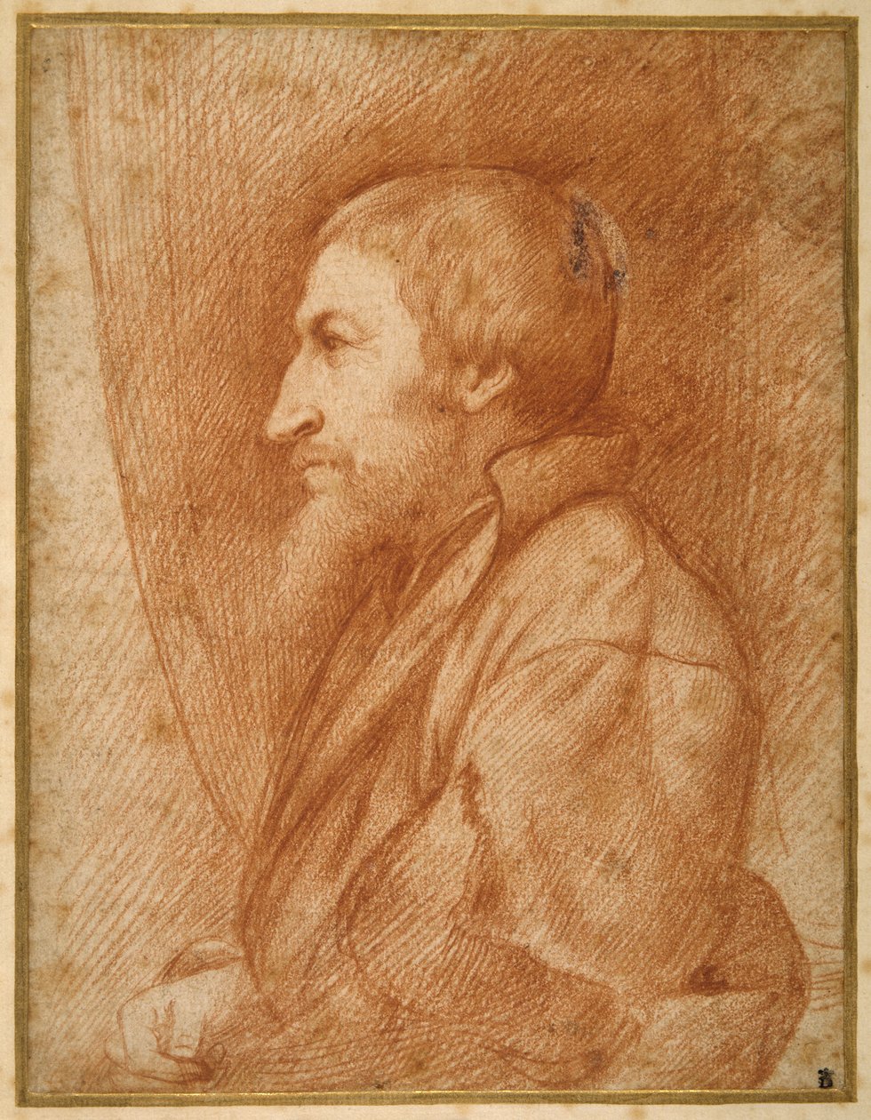 Profielportret (zelfportret?) van een bebaarde man door Italian School