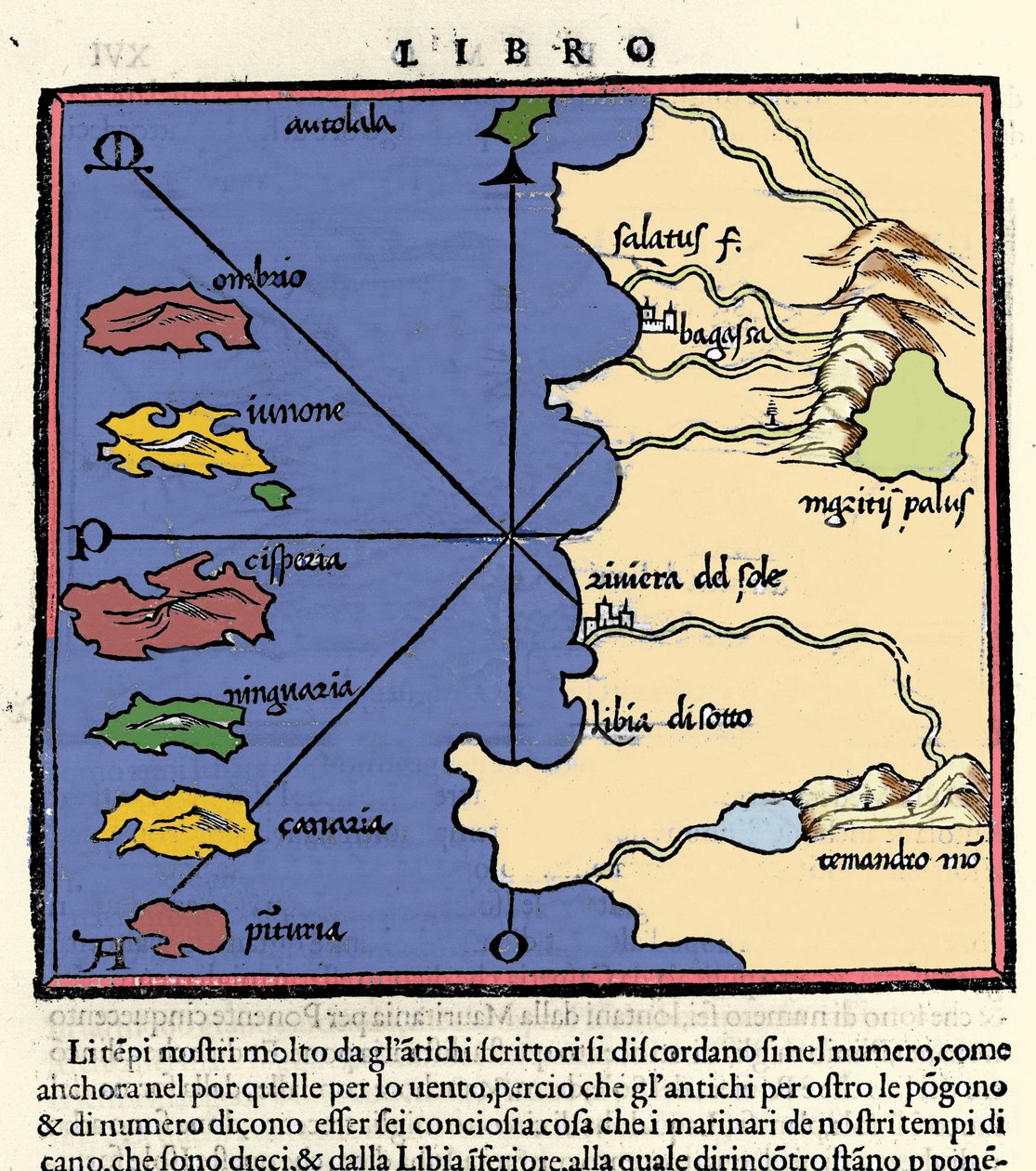 Weergave van de Canarische Eilanden. Isolario (kaart van eilanden) door Benedetto Bordone. Venetië 1547 door Italian School