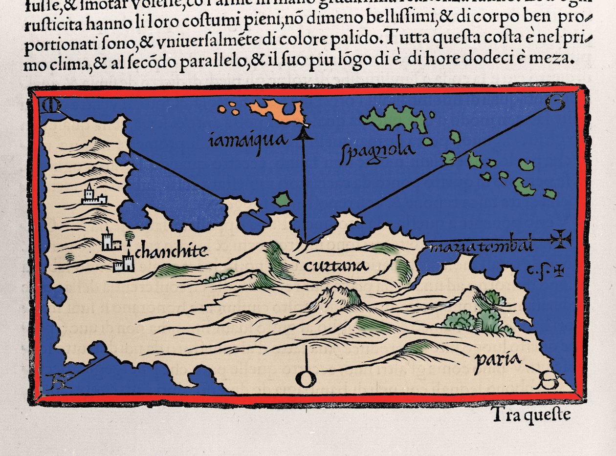 Weergave van de Caribische eilanden en de kusten van Venezuela (Isolario door Benedetto Bordone, Venetië 1547) door Italian School