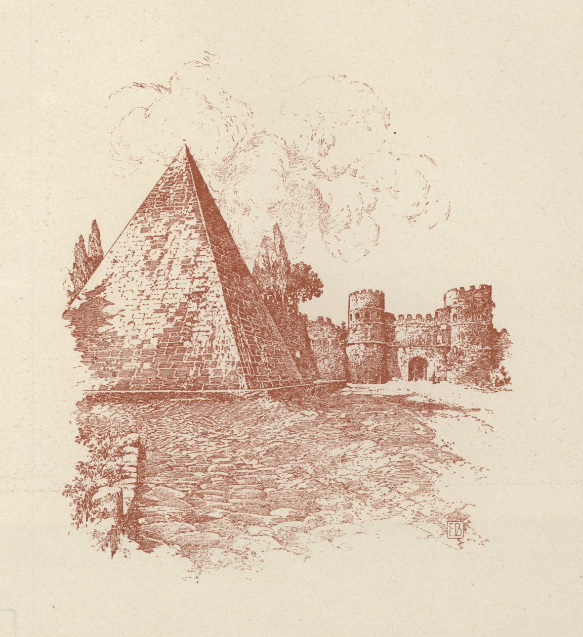 Rome, Piramide van Caius Cestius (litho) door Italian School