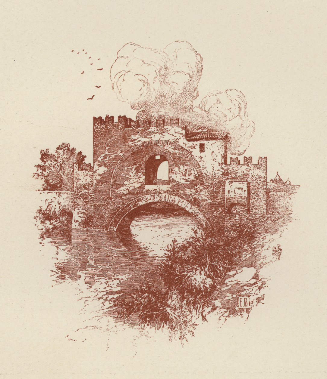 Rome, Brug van Nomentano (litho) door Italian School