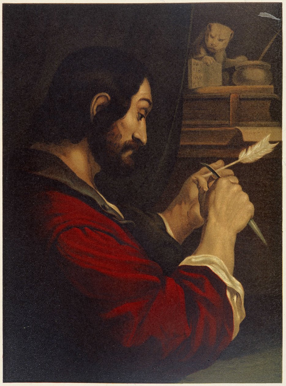 Sint Marcus snijdt een pen - in 
