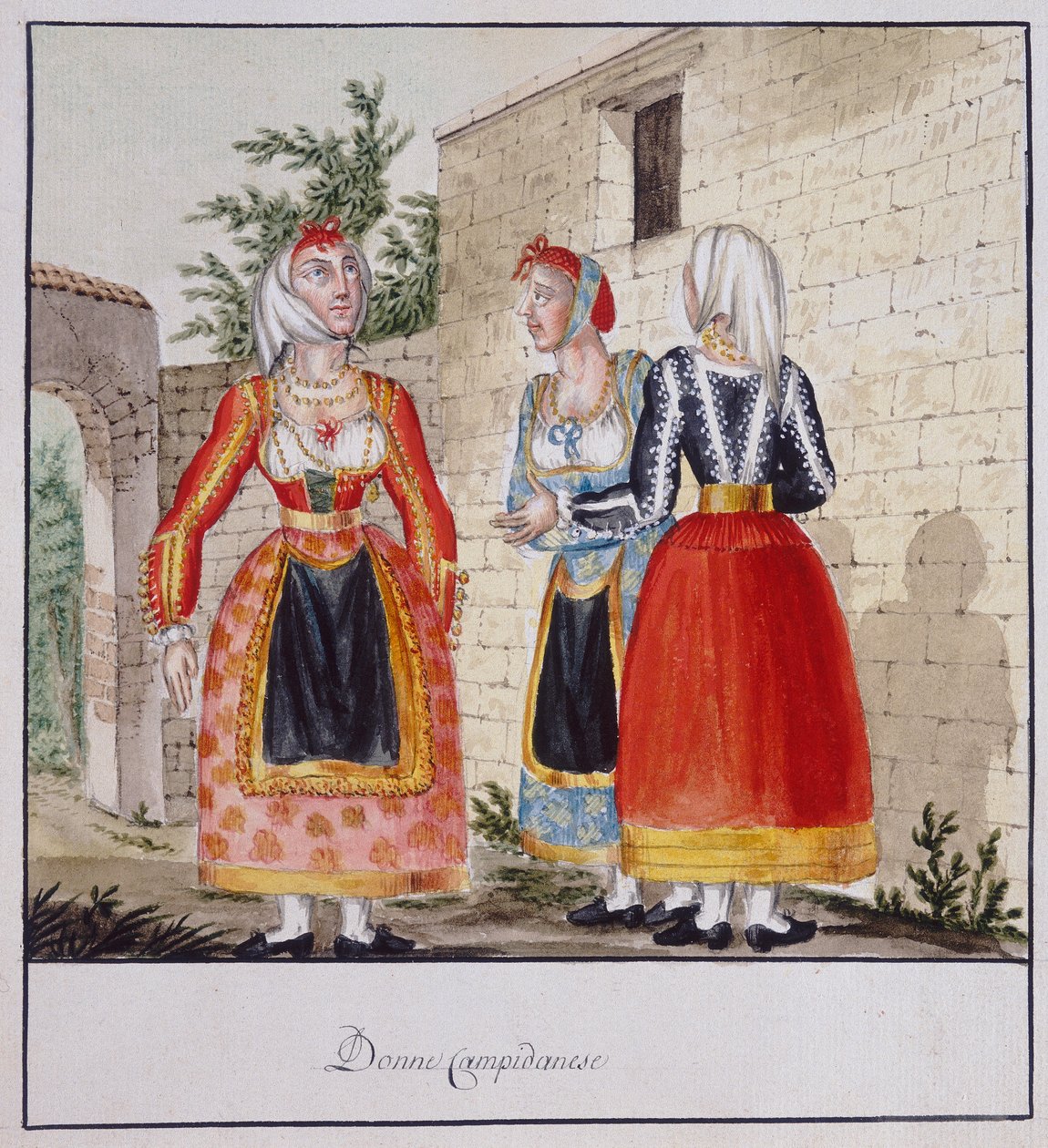 Sardijnse vrouwen in kostuums uit Campidano, gedrukt ms.258, Luzzetti Collectie door Italian School