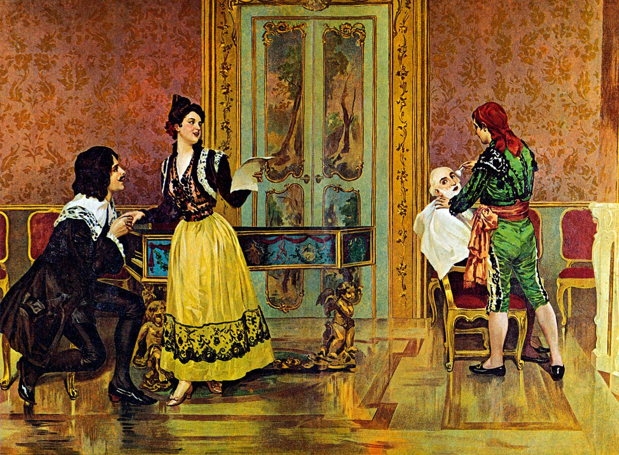 Scène uit de opera "De Barbier van Sevilla", door Gioachino Rossini door Italian School