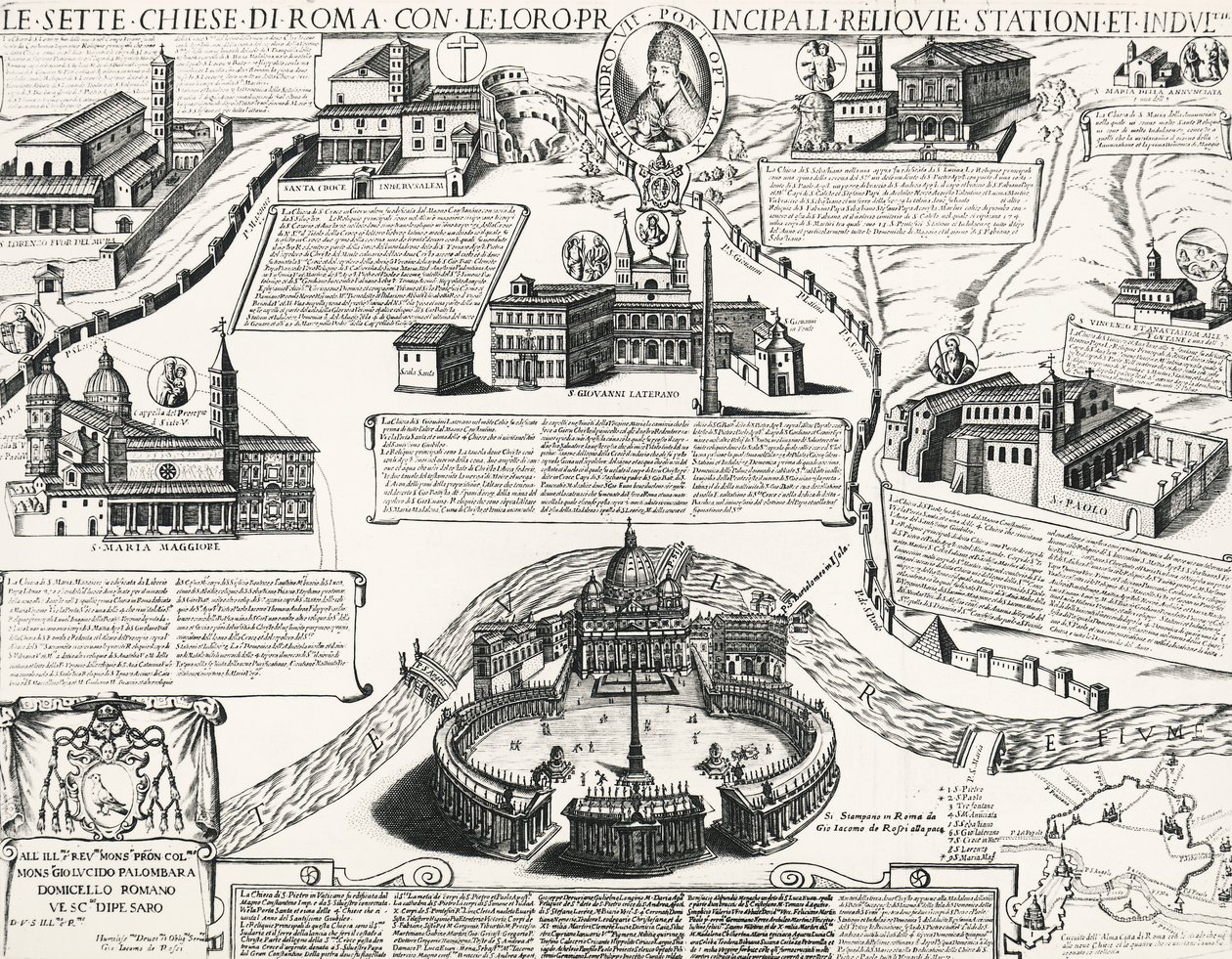 Zeven kerken van Rome, met portret van Alexander VII door Italian School