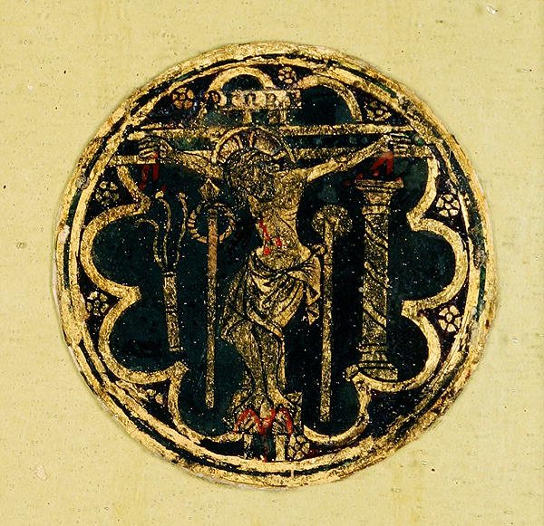 Klein paneel met een rondel van de kruisiging door Italian School
